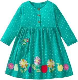 HILEELANG Toddler Girls Long Sleeve Dress Fall Autuman Cotton Casual Floal Jersey Shirt Dresses