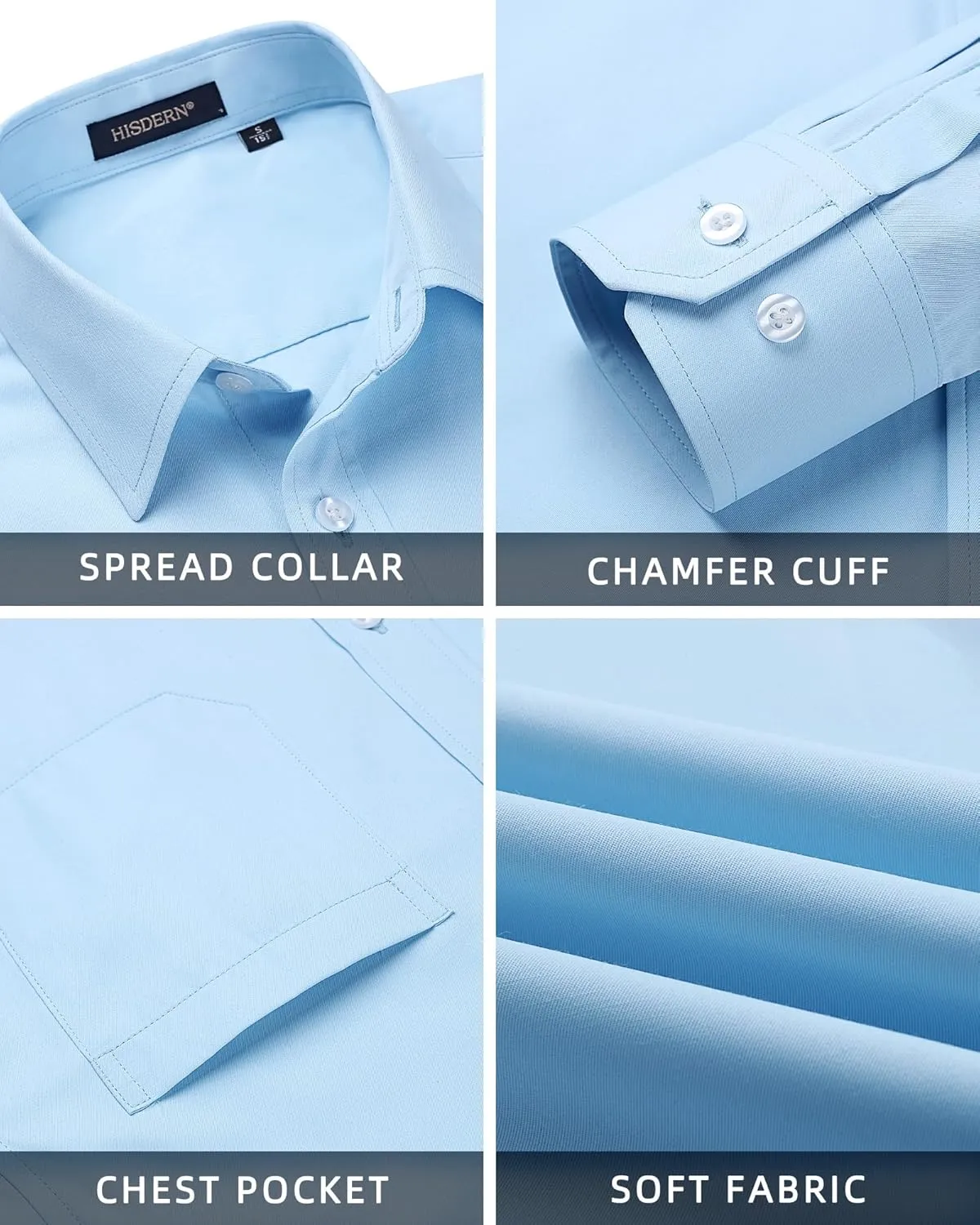 HISDERN Mens Dress Shirt Long Sleeve Botton Down Formal Shirts Regular Fit Solid Casual Business Cotton Shirts for Men