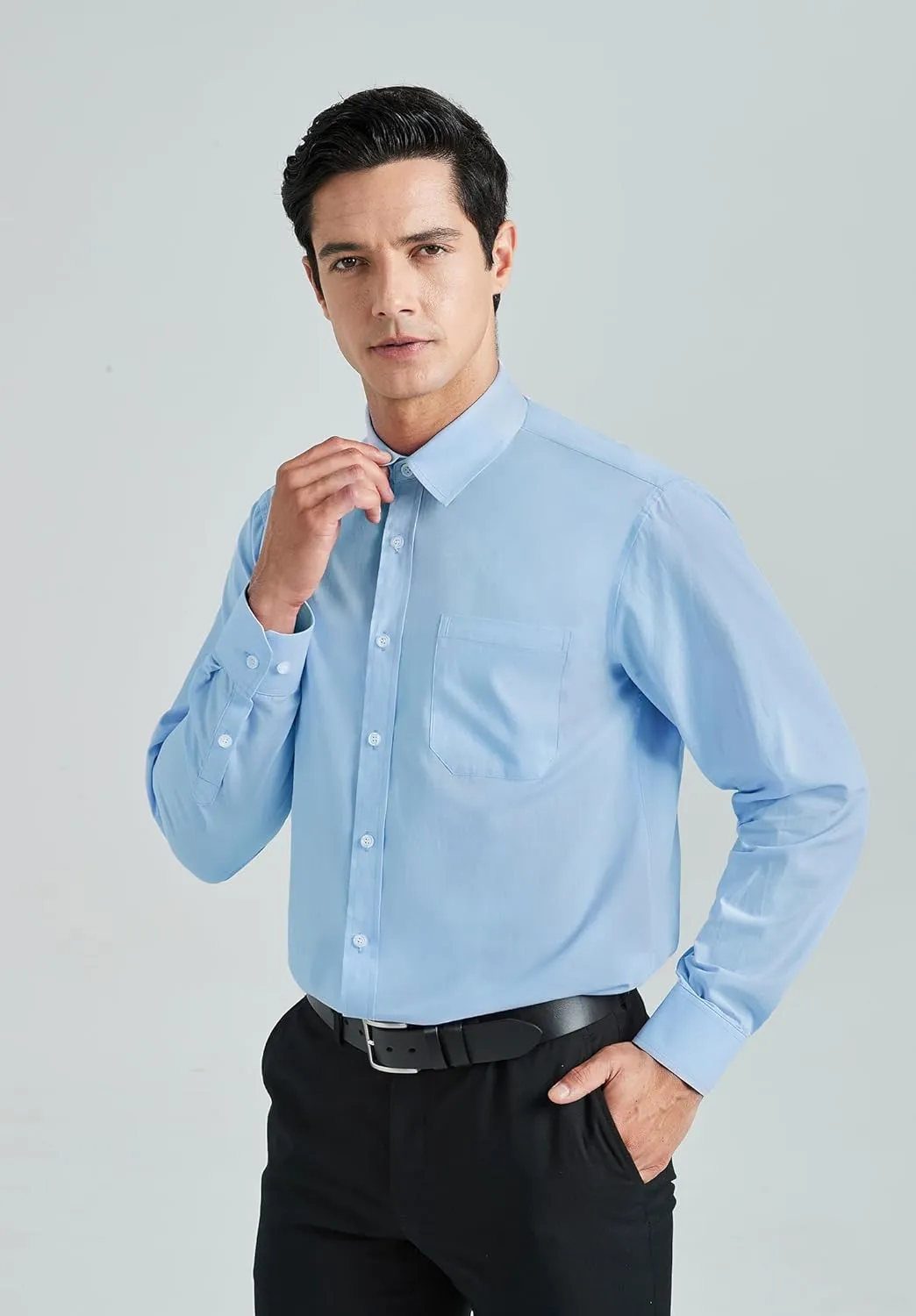 HISDERN Mens Dress Shirt Long Sleeve Botton Down Formal Shirts Regular Fit Solid Casual Business Cotton Shirts for Men