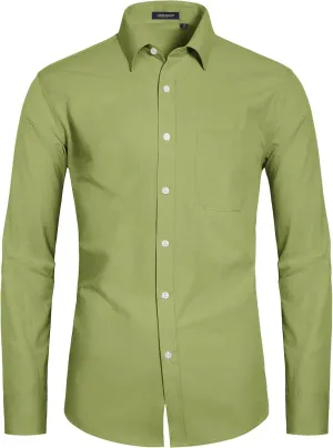 HISDERN Mens Dress Shirt Long Sleeve Botton Down Formal Shirts Regular Fit Solid Casual Business Cotton Shirts for Men