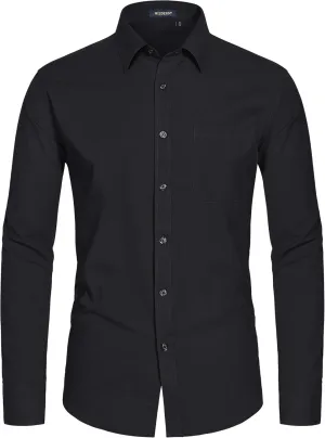 HISDERN Mens Dress Shirt Long Sleeve Botton Down Formal Shirts Regular Fit Solid Casual Business Cotton Shirts for Men