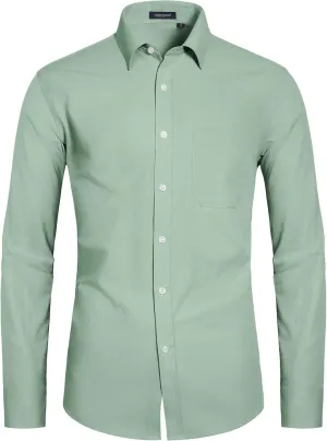 HISDERN Mens Dress Shirt Long Sleeve Botton Down Formal Shirts Regular Fit Solid Casual Business Cotton Shirts for Men