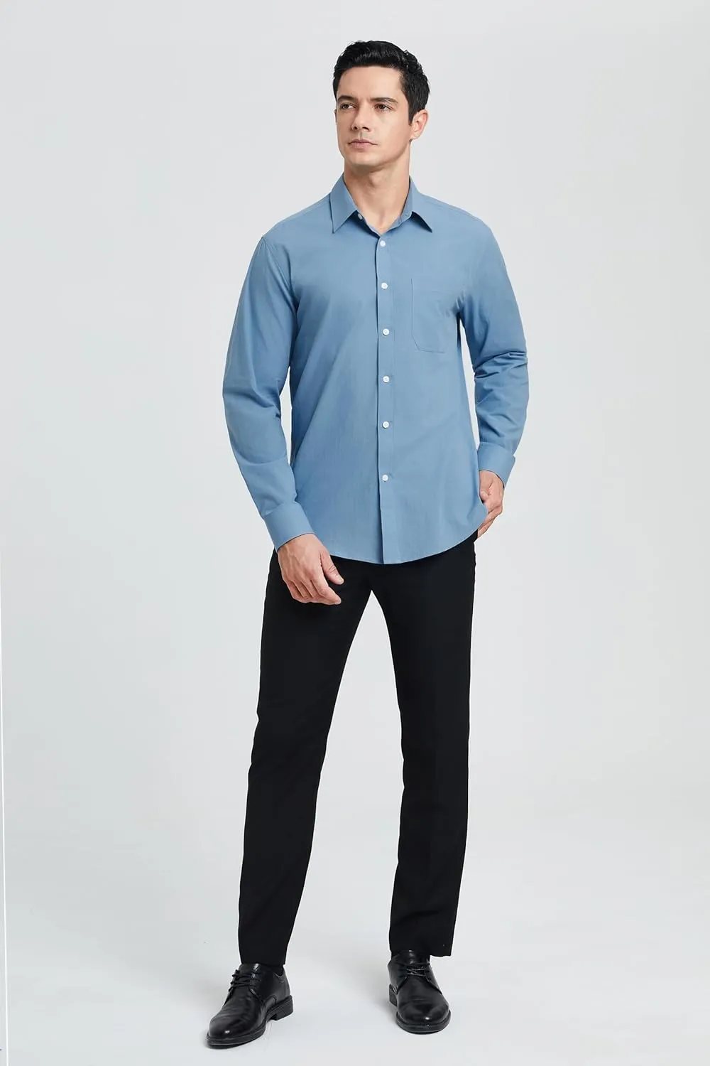 HISDERN Mens Dress Shirt Long Sleeve Botton Down Formal Shirts Regular Fit Solid Casual Business Cotton Shirts for Men