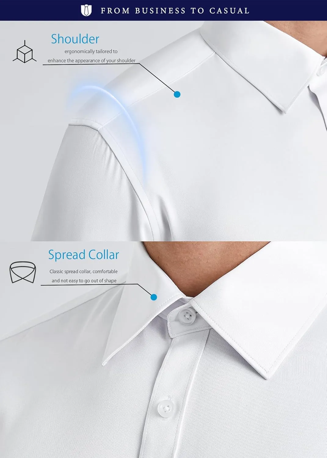 HISDERN Mens Dress Shirt Long Sleeve Botton Down Formal Shirts Regular Fit Solid Casual Business Cotton Shirts for Men