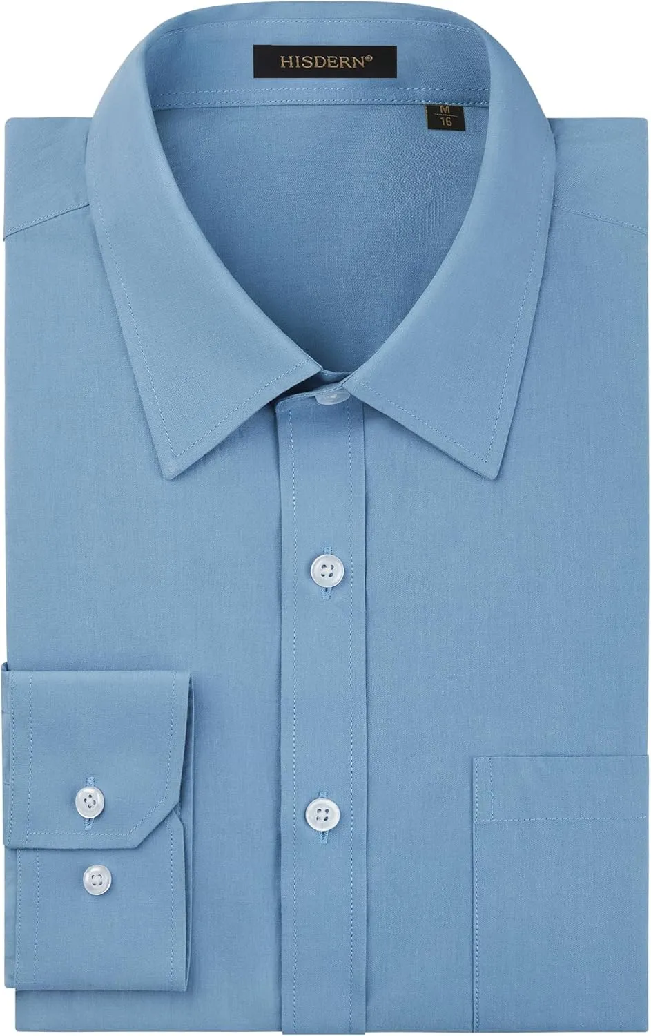 HISDERN Mens Dress Shirt Long Sleeve Botton Down Formal Shirts Regular Fit Solid Casual Business Cotton Shirts for Men