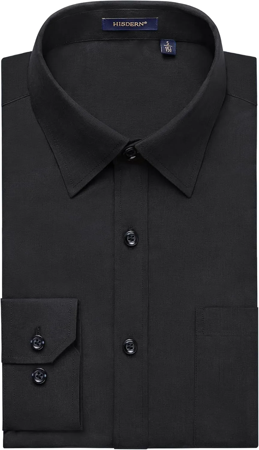 HISDERN Mens Dress Shirt Long Sleeve Botton Down Formal Shirts Regular Fit Solid Casual Business Cotton Shirts for Men