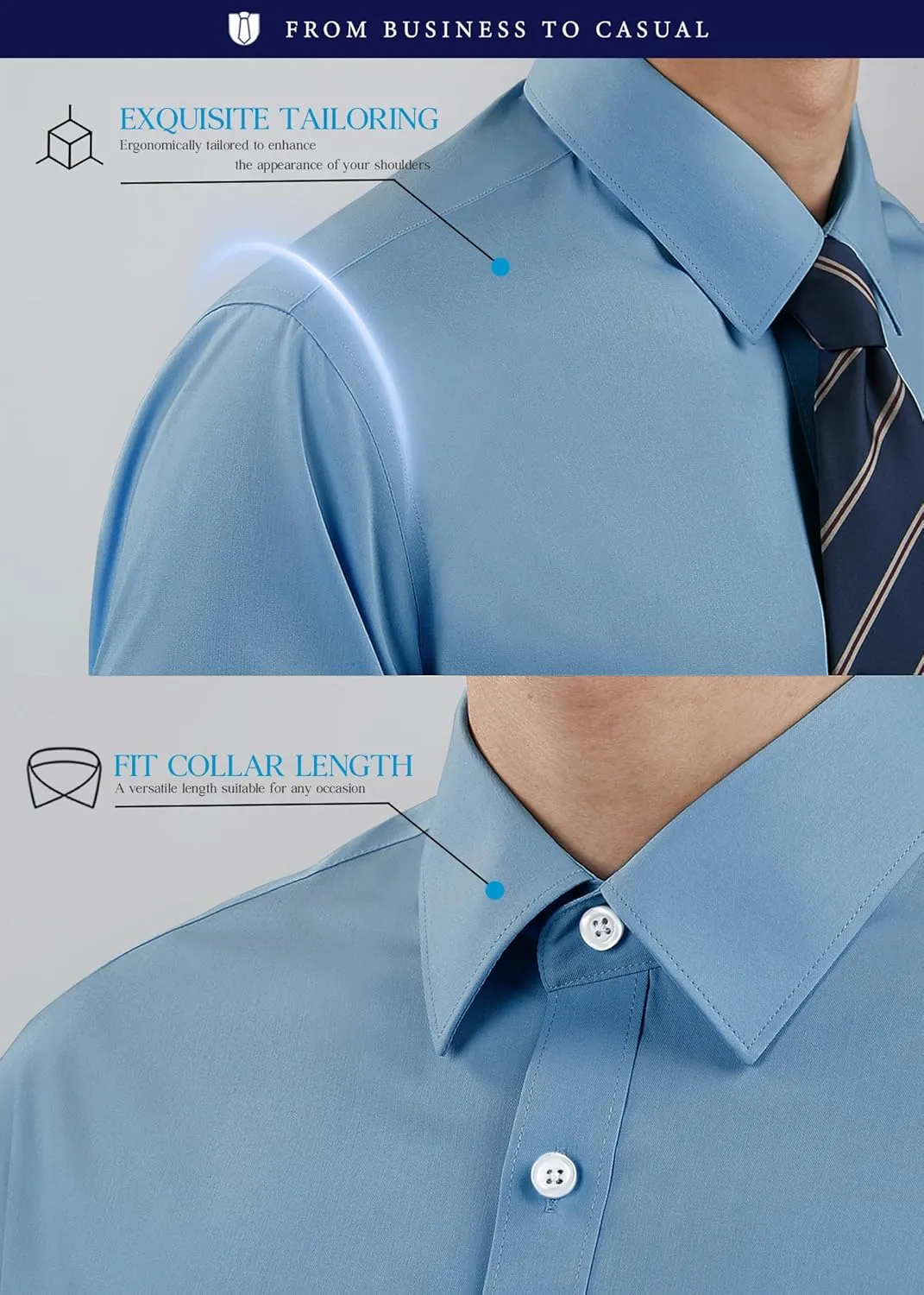 HISDERN Mens Dress Shirt Long Sleeve Botton Down Formal Shirts Regular Fit Solid Casual Business Cotton Shirts for Men