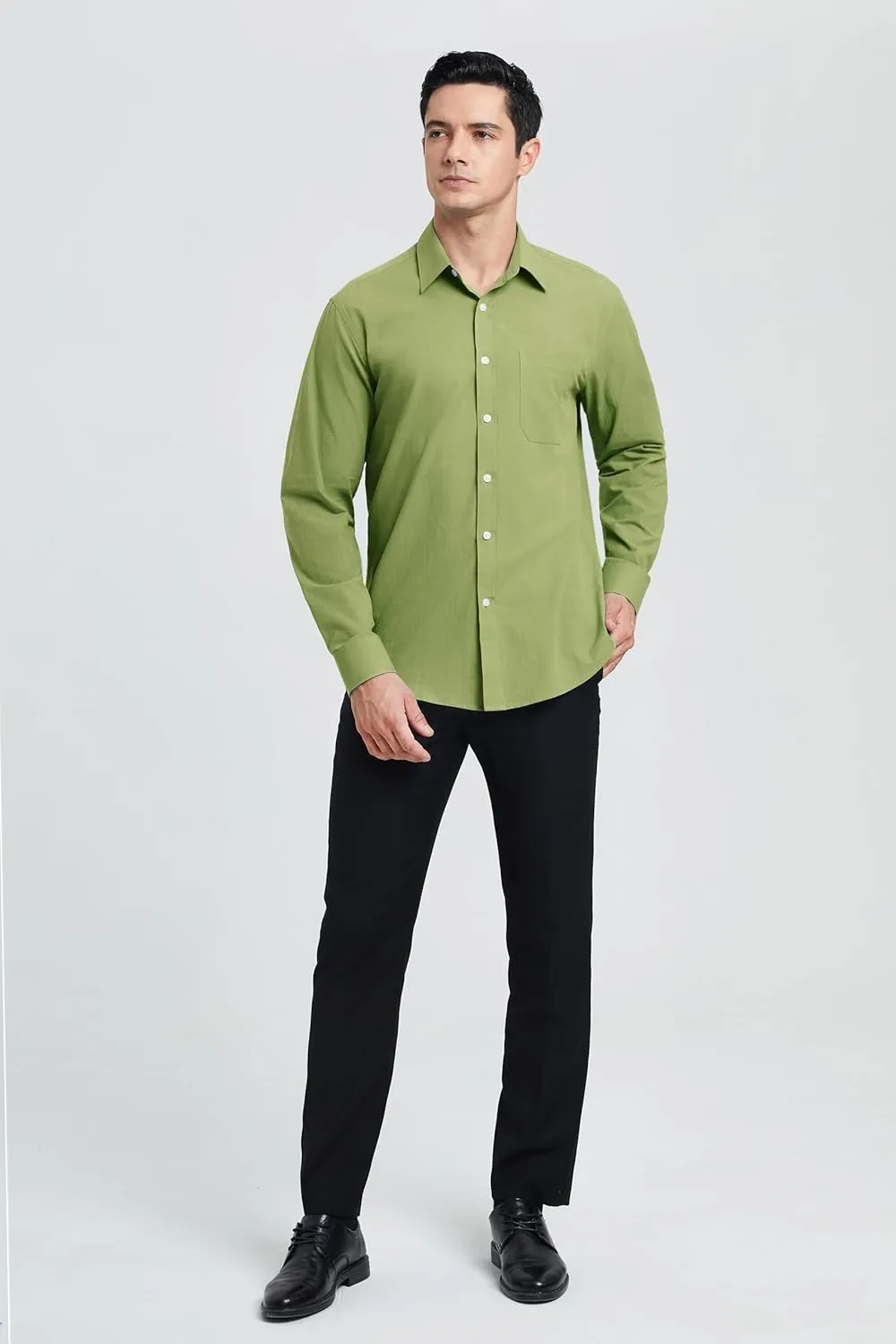 HISDERN Mens Dress Shirt Long Sleeve Botton Down Formal Shirts Regular Fit Solid Casual Business Cotton Shirts for Men