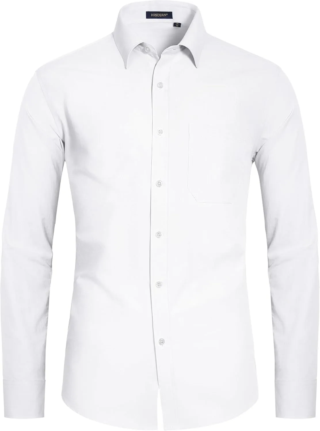 HISDERN Mens Dress Shirt Long Sleeve Botton Down Formal Shirts Regular Fit Solid Casual Business Cotton Shirts for Men