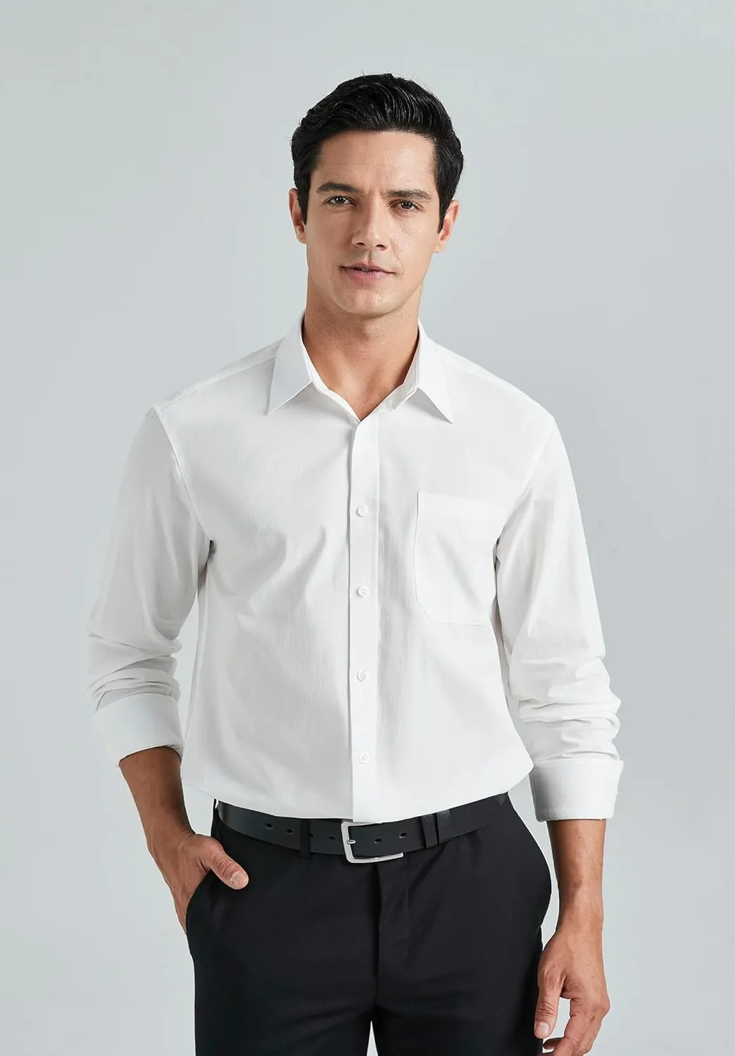 HISDERN Mens Dress Shirt Long Sleeve Botton Down Formal Shirts Regular Fit Solid Casual Business Cotton Shirts for Men