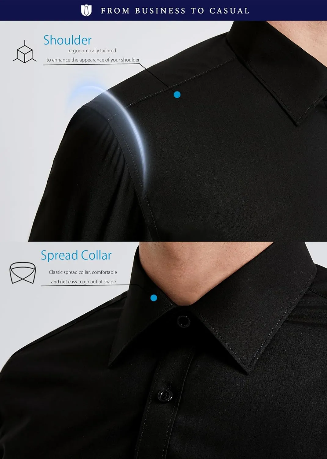 HISDERN Mens Dress Shirt Long Sleeve Botton Down Formal Shirts Regular Fit Solid Casual Business Cotton Shirts for Men