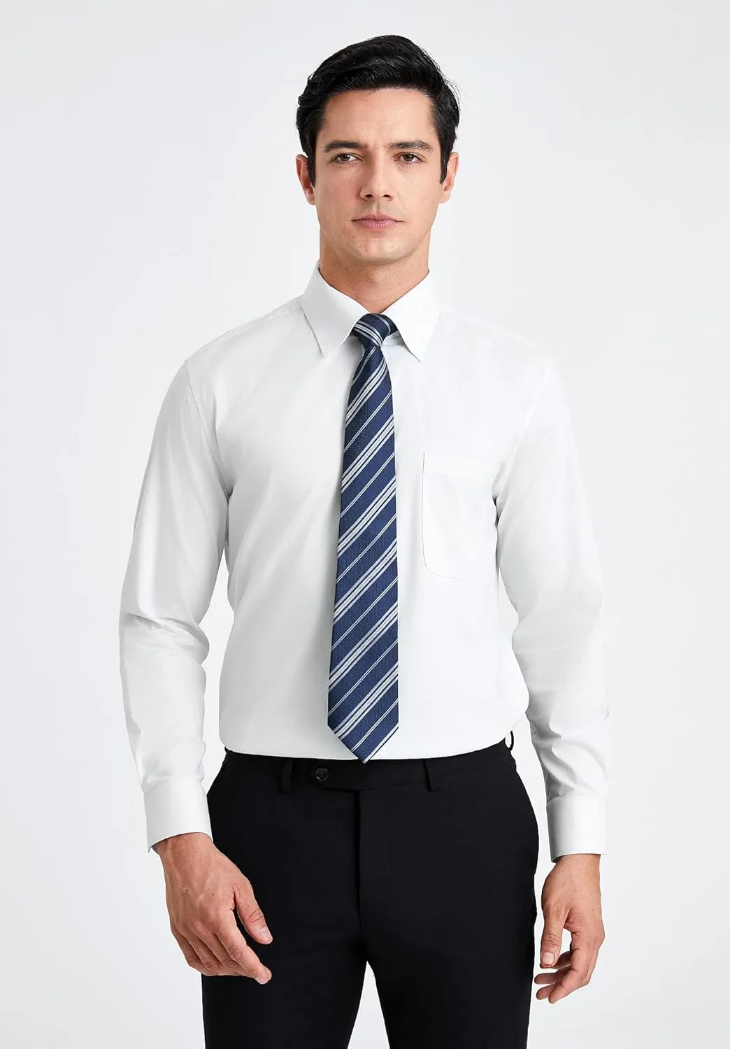 HISDERN Mens Dress Shirt Long Sleeve Botton Down Formal Shirts Regular Fit Solid Casual Business Cotton Shirts for Men