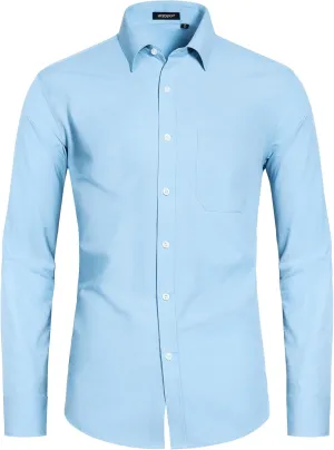 HISDERN Mens Dress Shirt Long Sleeve Botton Down Formal Shirts Regular Fit Solid Casual Business Cotton Shirts for Men