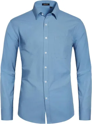 HISDERN Mens Dress Shirt Long Sleeve Botton Down Formal Shirts Regular Fit Solid Casual Business Cotton Shirts for Men