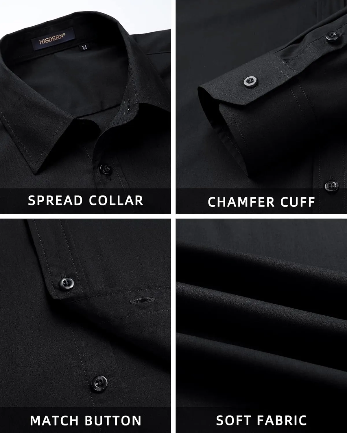 HISDERN Mens Dress Shirt Long Sleeve Botton Down Formal Shirts Regular Fit Solid Casual Business Cotton Shirts for Men