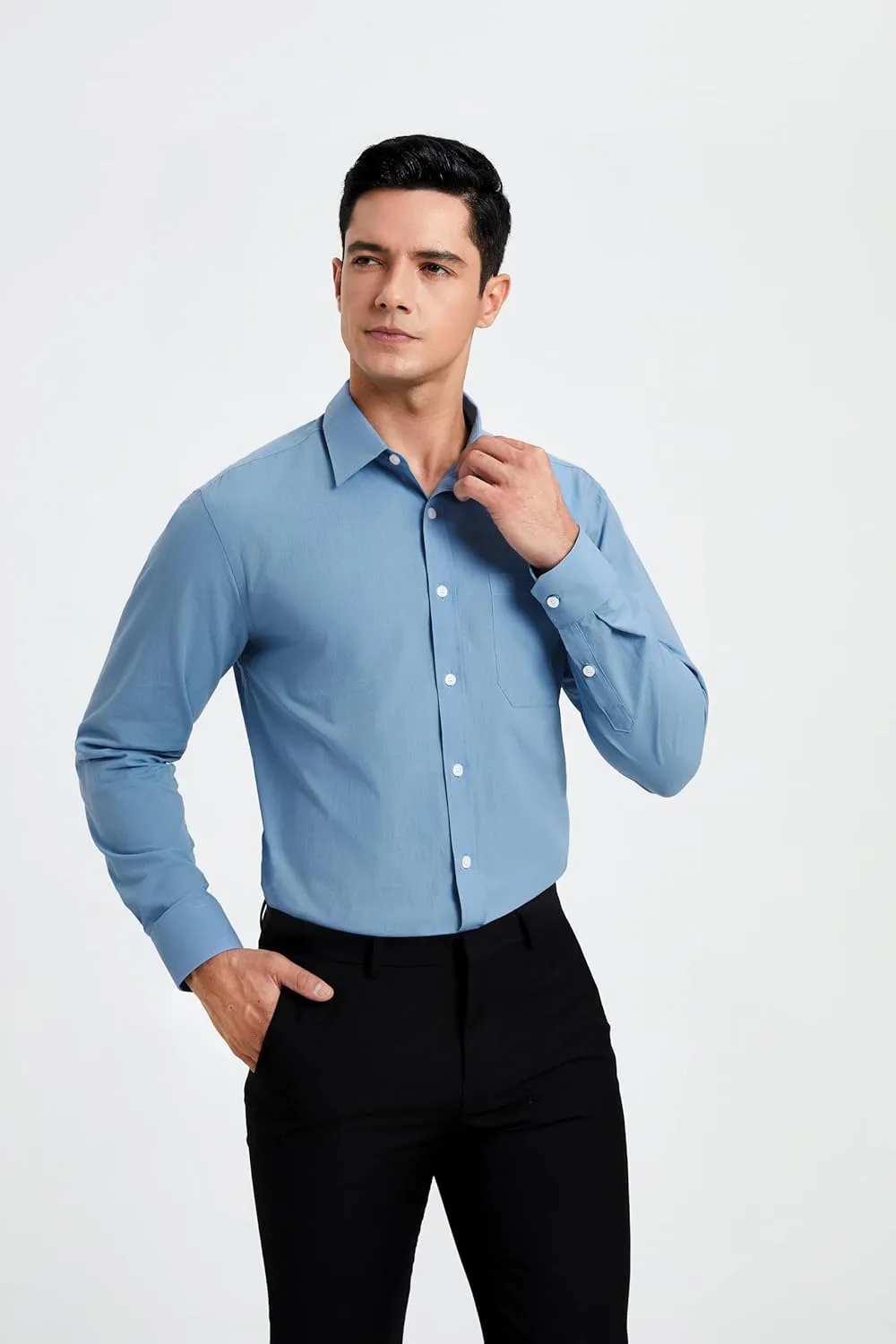 HISDERN Mens Dress Shirt Long Sleeve Botton Down Formal Shirts Regular Fit Solid Casual Business Cotton Shirts for Men