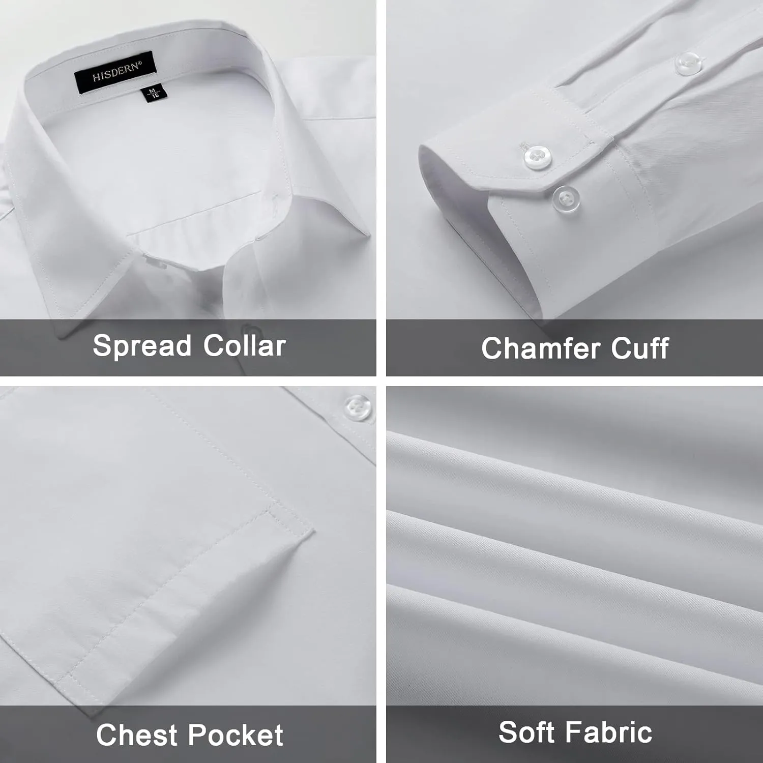 HISDERN Mens Dress Shirt Long Sleeve Botton Down Formal Shirts Regular Fit Solid Casual Business Cotton Shirts for Men