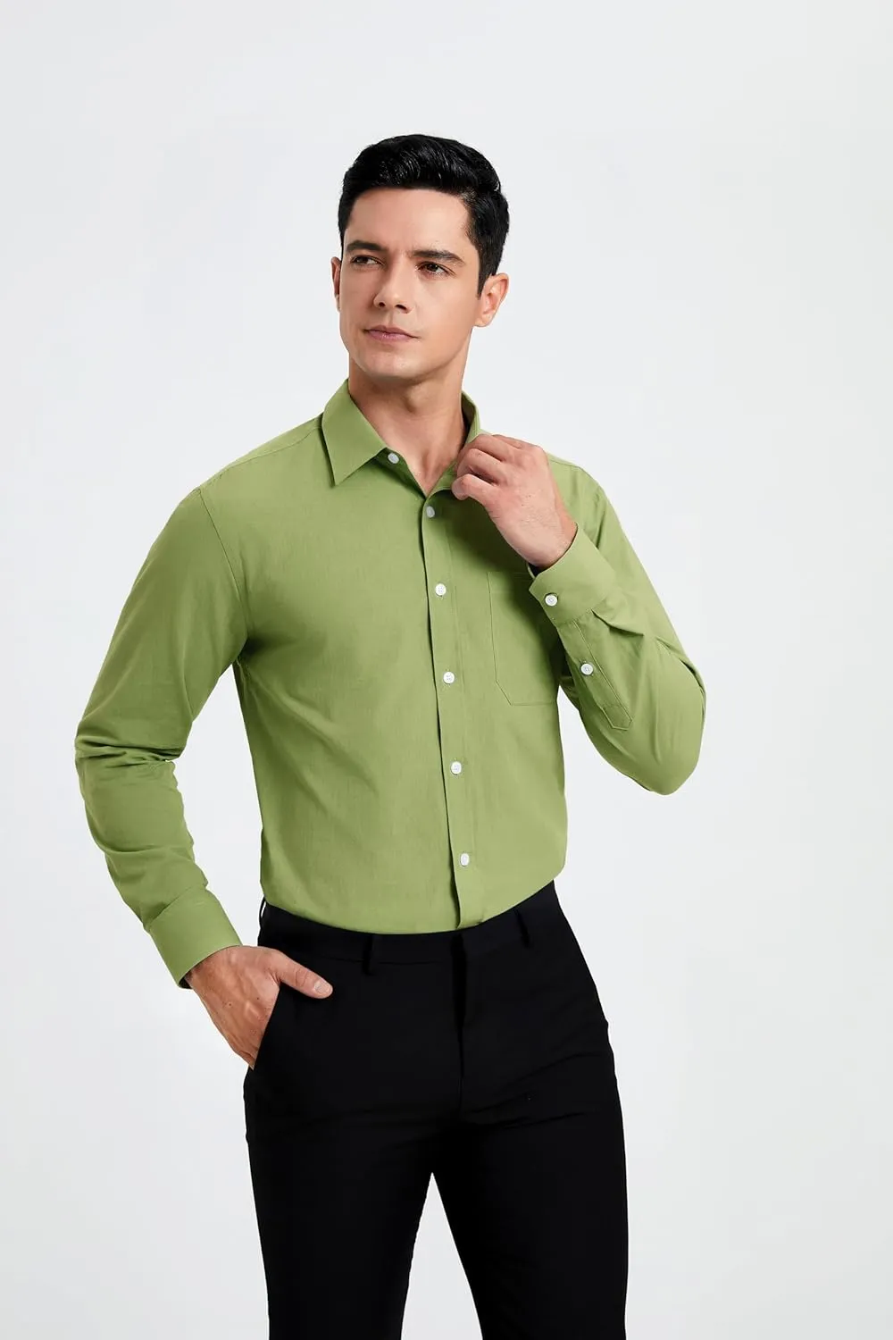 HISDERN Mens Dress Shirt Long Sleeve Botton Down Formal Shirts Regular Fit Solid Casual Business Cotton Shirts for Men
