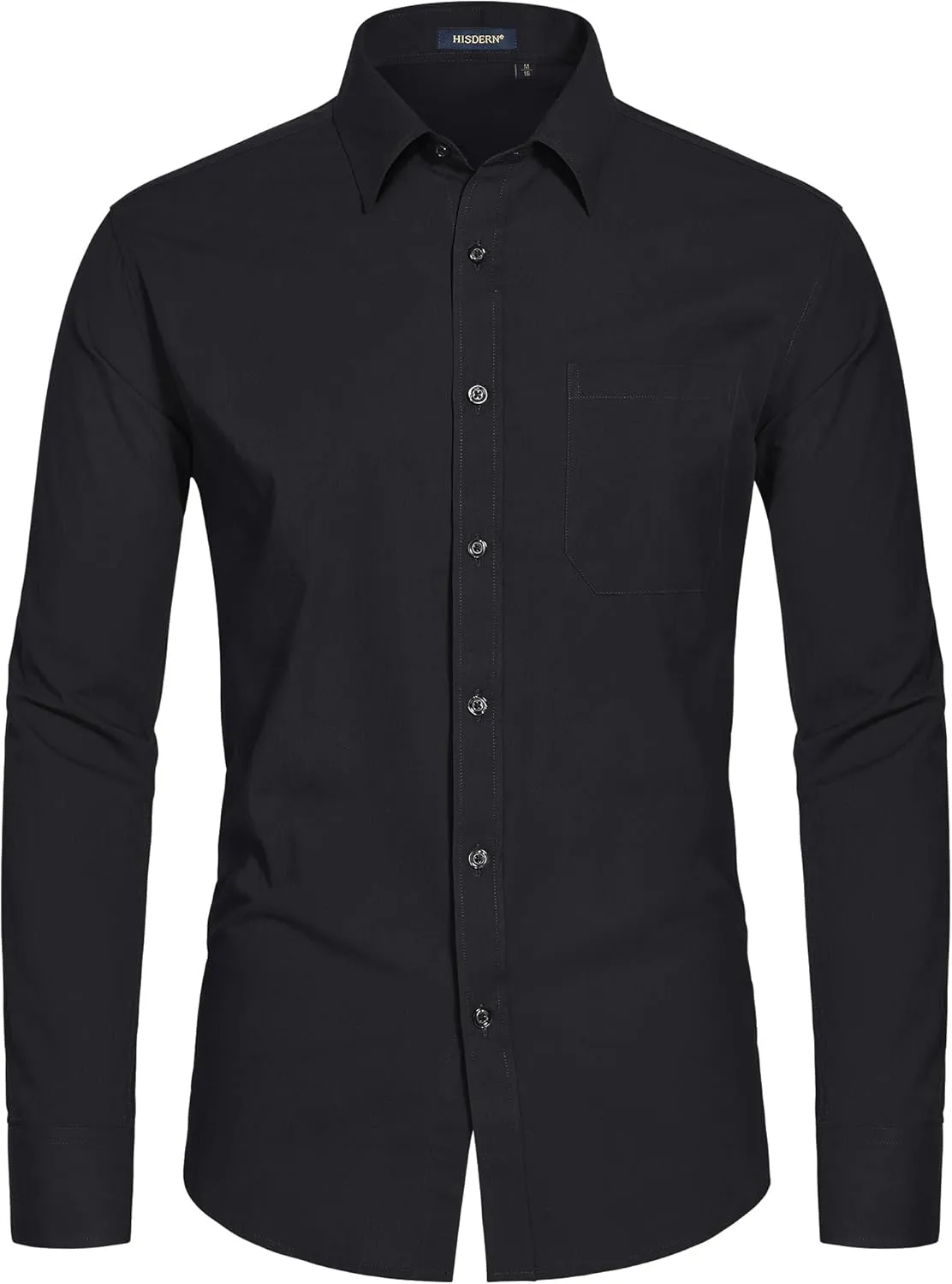 HISDERN Mens Dress Shirt Long Sleeve Botton Down Formal Shirts Regular Fit Solid Casual Business Cotton Shirts for Men
