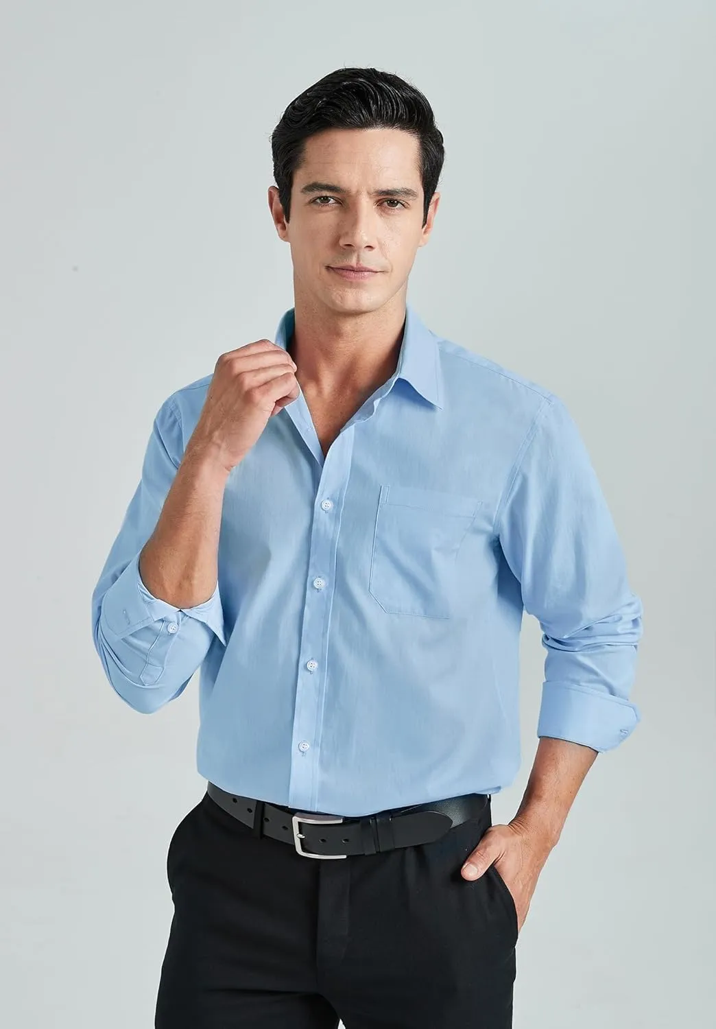 HISDERN Mens Dress Shirt Long Sleeve Botton Down Formal Shirts Regular Fit Solid Casual Business Cotton Shirts for Men