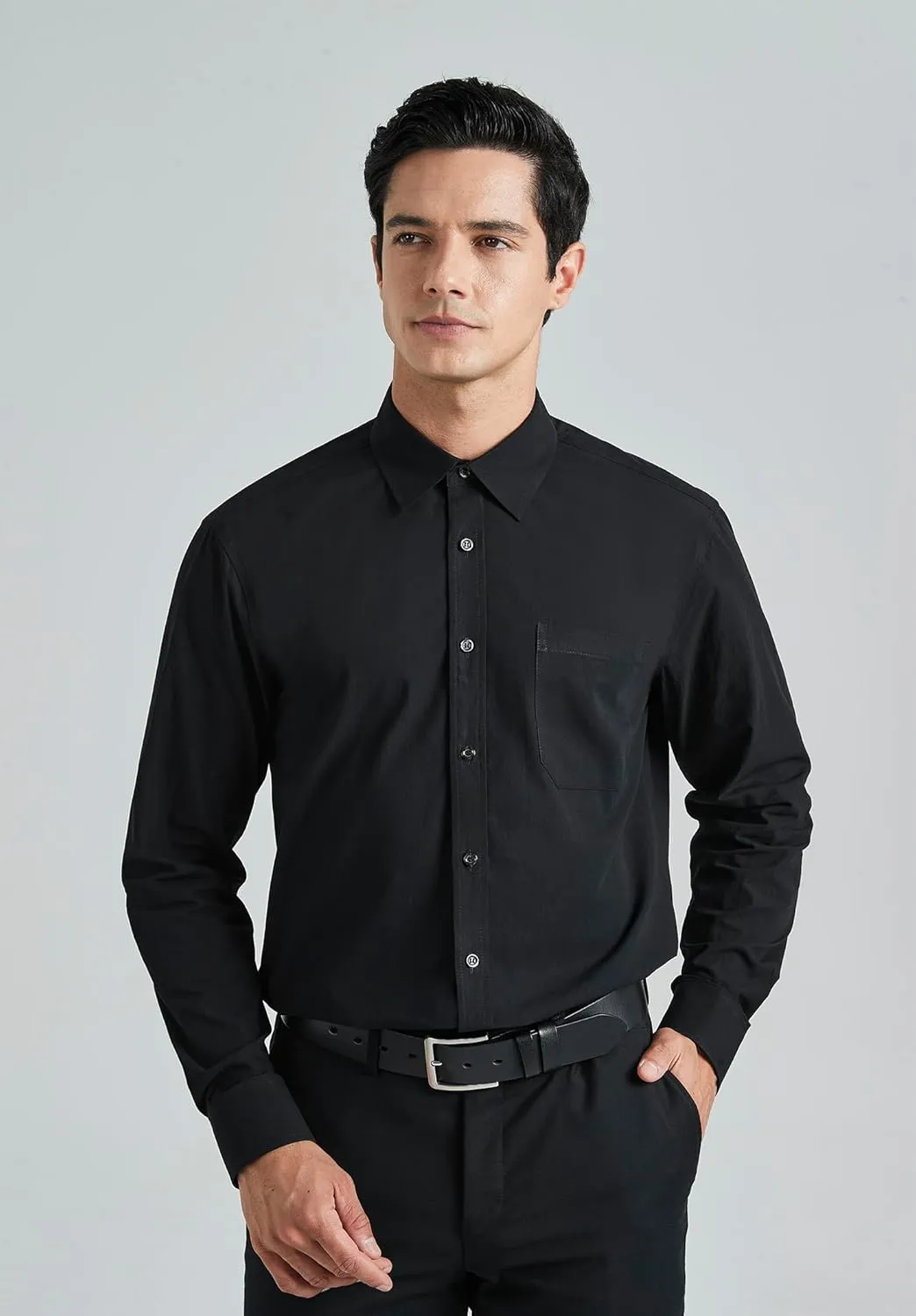 HISDERN Mens Dress Shirt Long Sleeve Botton Down Formal Shirts Regular Fit Solid Casual Business Cotton Shirts for Men