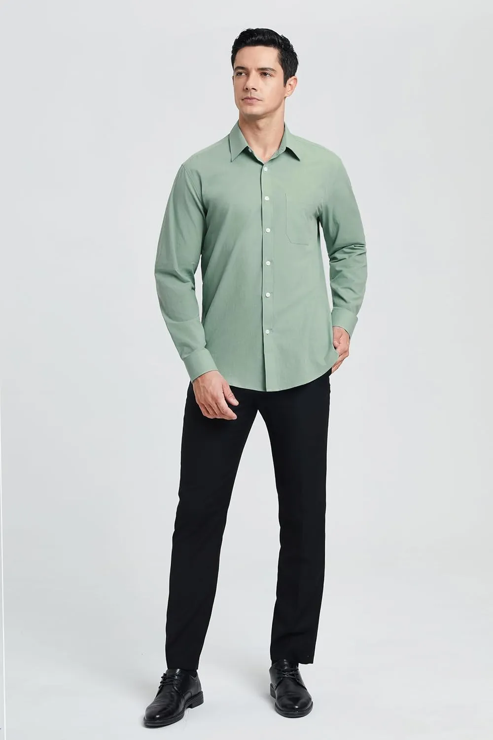 HISDERN Mens Dress Shirt Long Sleeve Botton Down Formal Shirts Regular Fit Solid Casual Business Cotton Shirts for Men