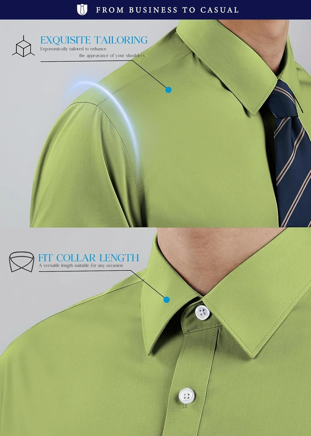 HISDERN Mens Dress Shirt Long Sleeve Botton Down Formal Shirts Regular Fit Solid Casual Business Cotton Shirts for Men