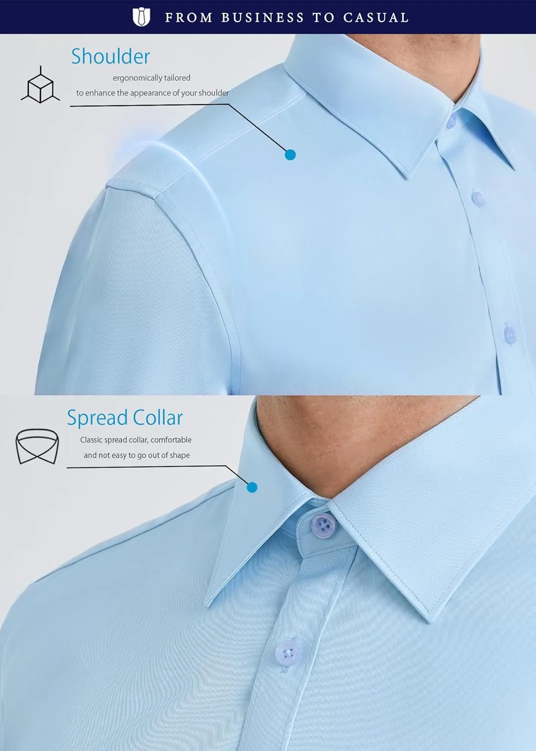 HISDERN Mens Dress Shirt Long Sleeve Botton Down Formal Shirts Regular Fit Solid Casual Business Cotton Shirts for Men
