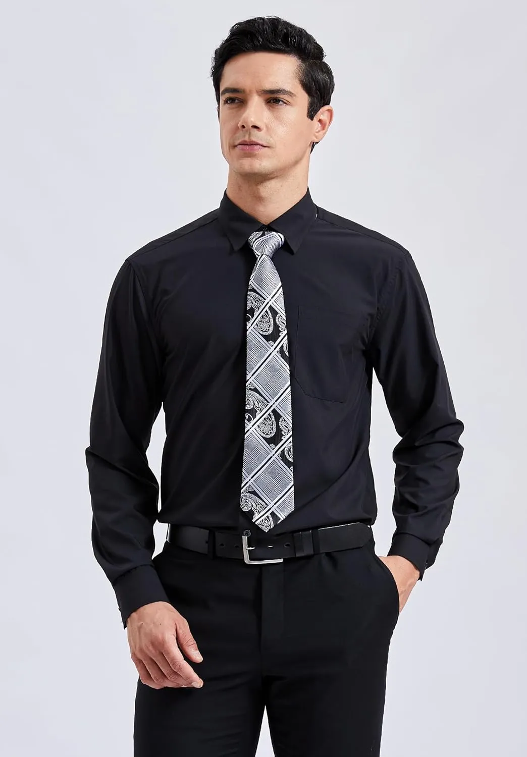 HISDERN Mens Dress Shirt Long Sleeve Botton Down Formal Shirts Regular Fit Solid Casual Business Cotton Shirts for Men