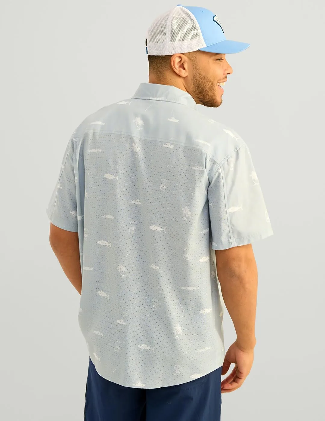 HUK Men's Tide Point Pattern Short Sleeve Shirt, Fishing Button Down
