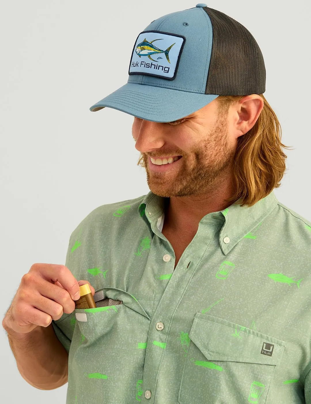 HUK Men's Tide Point Pattern Short Sleeve Shirt, Fishing Button Down