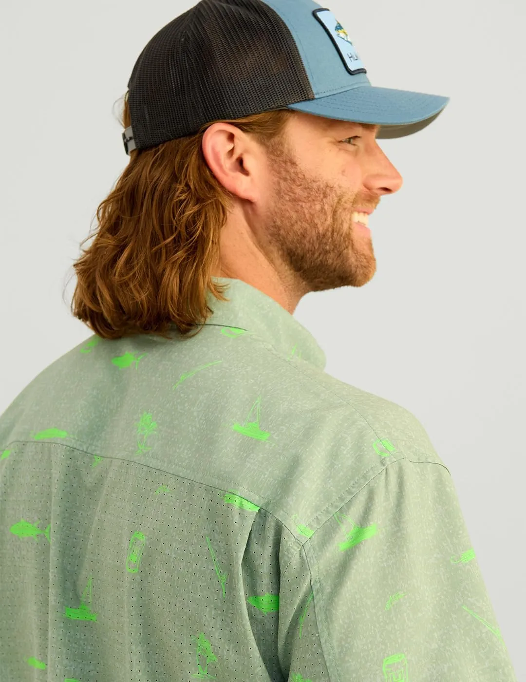 HUK Men's Tide Point Pattern Short Sleeve Shirt, Fishing Button Down