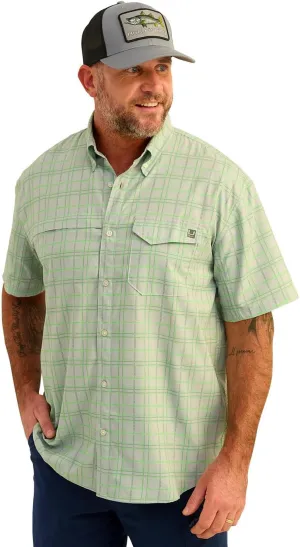 HUK Men's Tide Point Pattern Short Sleeve Shirt, Fishing Button Down