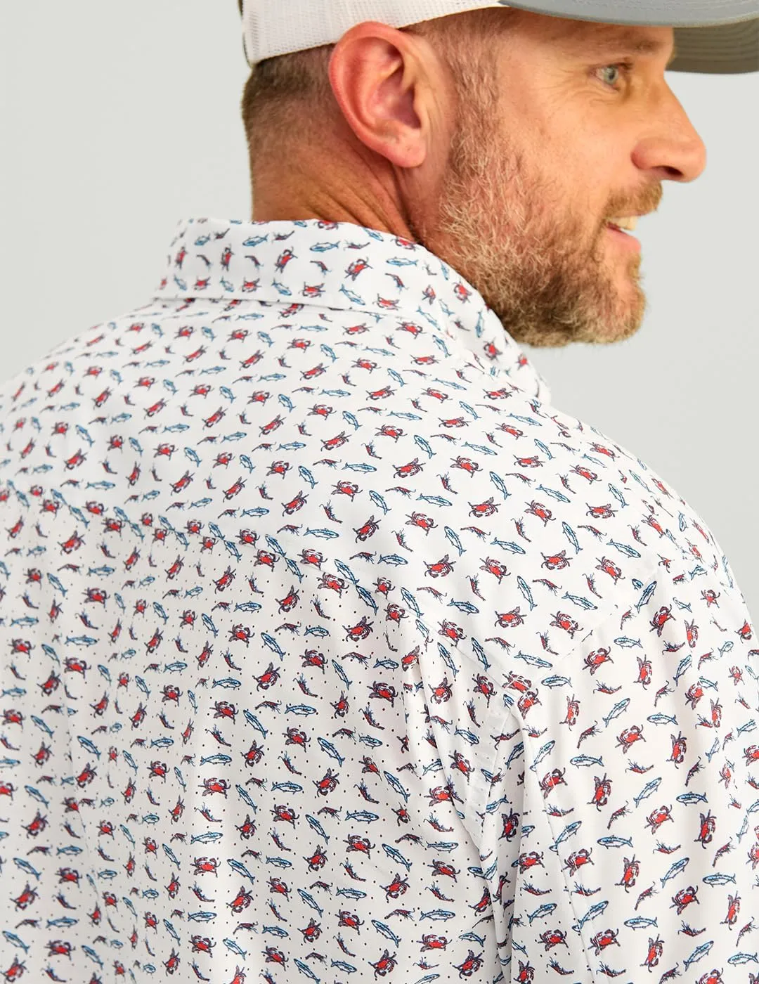 HUK Men's Tide Point Pattern Short Sleeve Shirt, Fishing Button Down