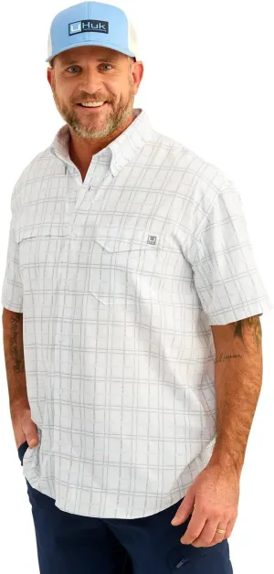 HUK Men's Tide Point Pattern Short Sleeve Shirt, Fishing Button Down