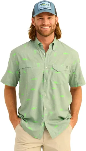 HUK Men's Tide Point Pattern Short Sleeve Shirt, Fishing Button Down
