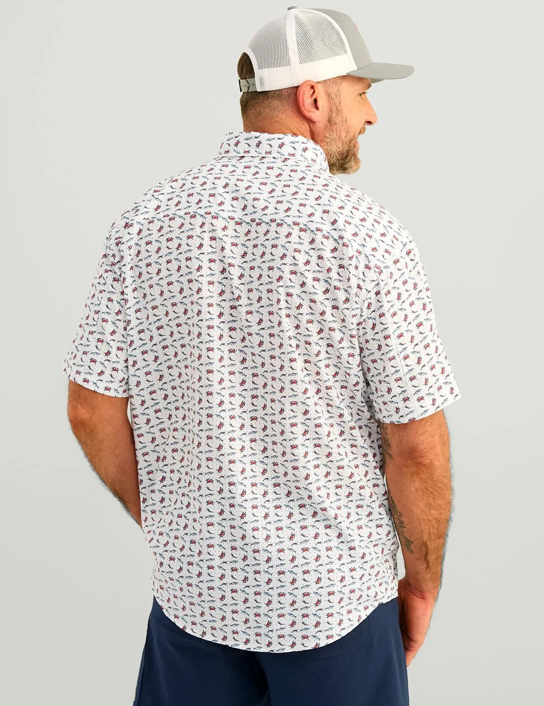 HUK Men's Tide Point Pattern Short Sleeve Shirt, Fishing Button Down
