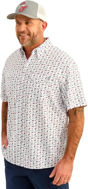 HUK Men's Tide Point Pattern Short Sleeve Shirt, Fishing Button Down