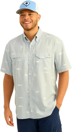 HUK Men's Tide Point Pattern Short Sleeve Shirt, Fishing Button Down