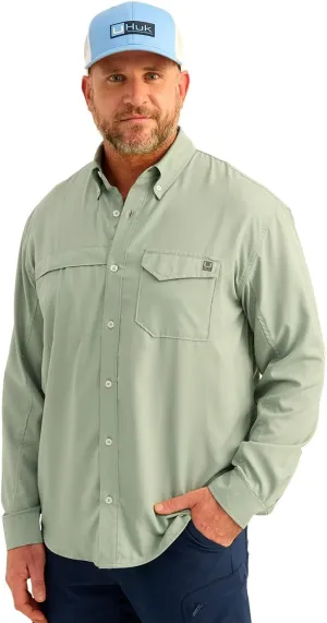 HUK Men's Tide Point Solid Long Sleeve Shirt, Button