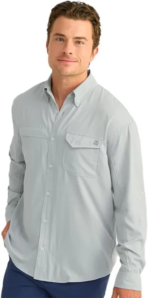 HUK Men's Tide Point Solid Long Sleeve Shirt, Button