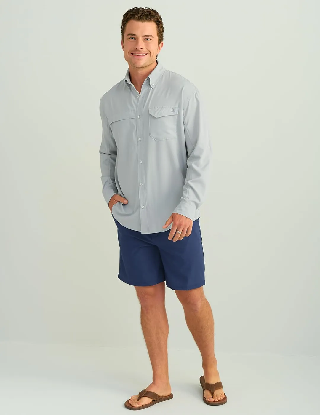 HUK Men's Tide Point Solid Long Sleeve Shirt, Button