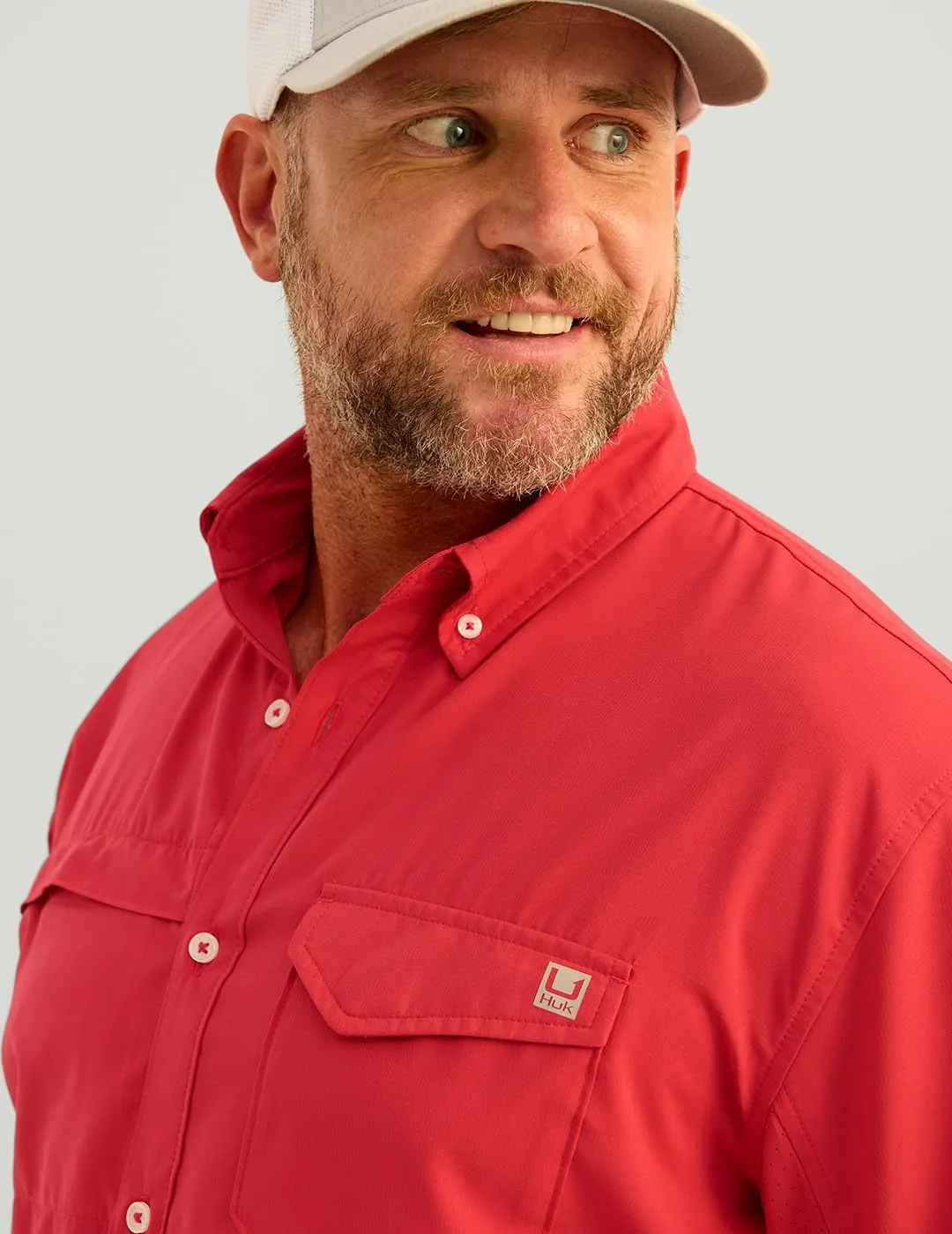 HUK Tide Point Solid Short Sleeve Shirt, Button Down for Men