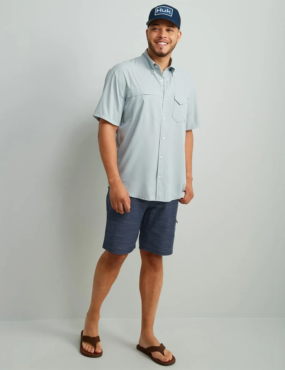 HUK Tide Point Solid Short Sleeve Shirt, Button Down for Men