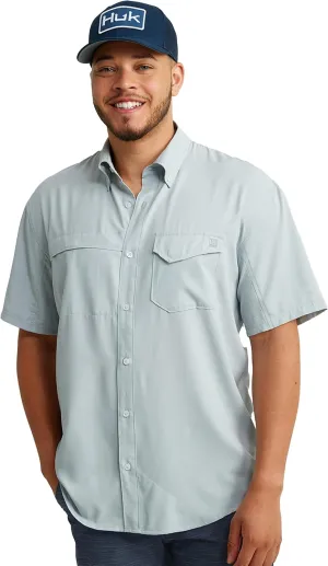 HUK Tide Point Solid Short Sleeve Shirt, Button Down for Men