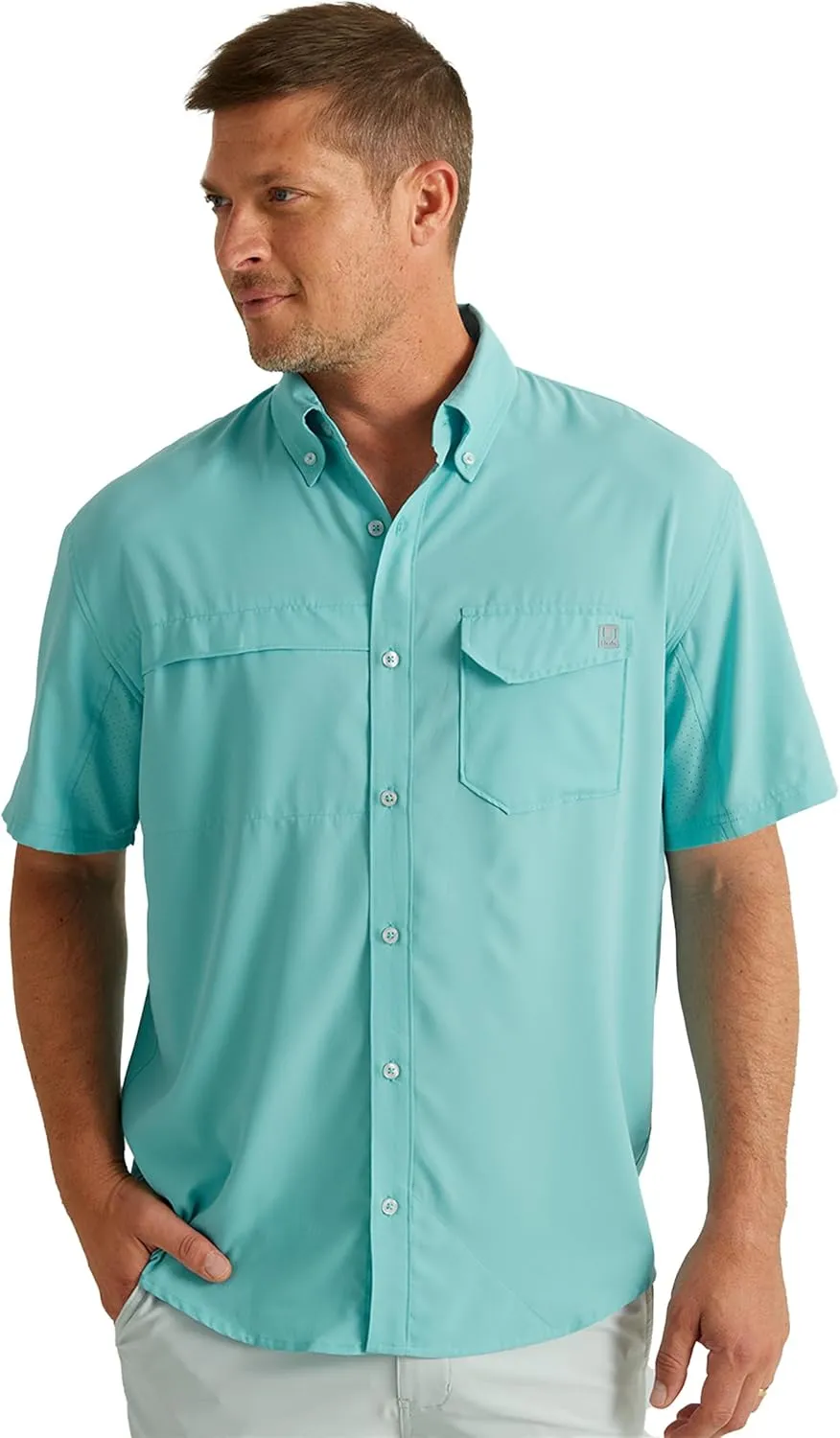 HUK Tide Point Solid Short Sleeve Shirt, Button Down for Men