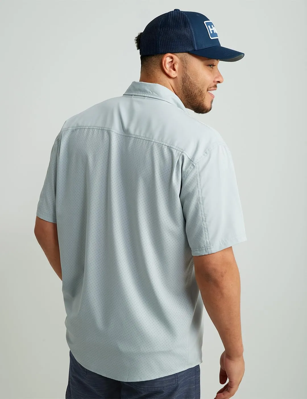 HUK Tide Point Solid Short Sleeve Shirt, Button Down for Men
