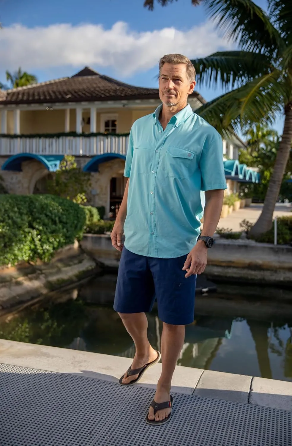 HUK Tide Point Solid Short Sleeve Shirt, Button Down for Men