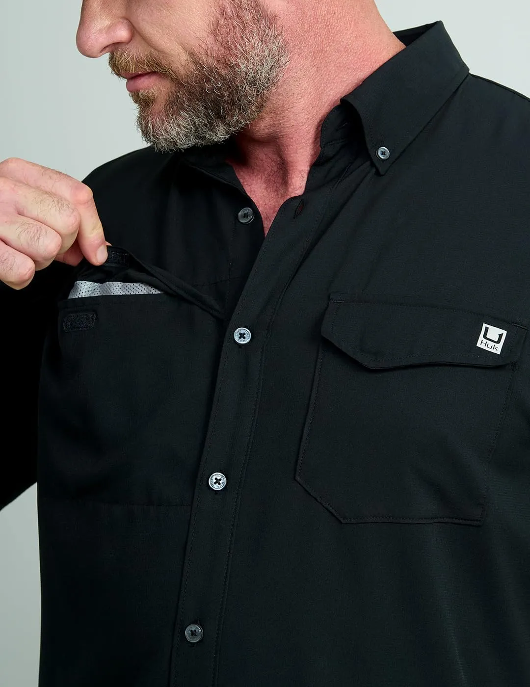 HUK Tide Point Solid Short Sleeve Shirt, Button Down for Men