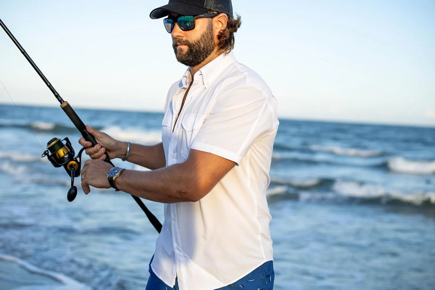 HUK Tide Point Solid Short Sleeve Shirt, Button Down for Men